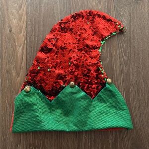 Unisex Christmas Green and Red Sequin Elf Hat